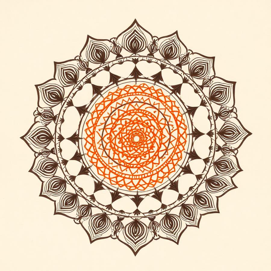Detail of a balance-themed mandala in fine ink
